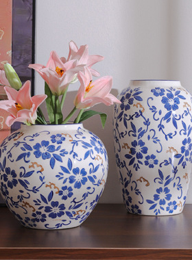 新年新中式复古青花瓷花瓶陶瓷摆件客厅玄关鲜花插花器家居装饰