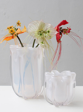 SoftHome北欧样板间白菜花瓣琉璃花瓶餐厅客厅台面玻璃装饰花瓶