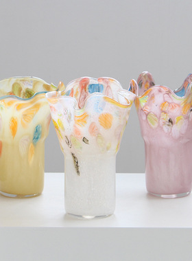 法式中古敞口不规则渐变玻璃插花瓶摆件家居客厅餐桌玄关创意