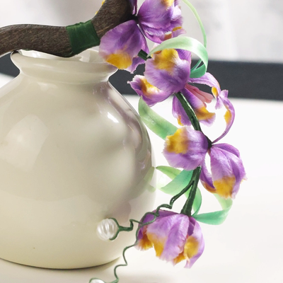 新中式鸢尾花绒花优雅木质发簪