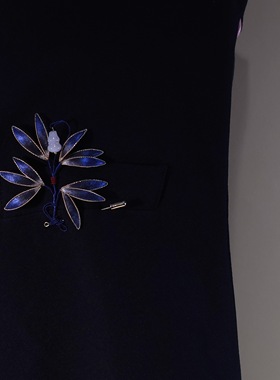 非遗绒花蓝色叶子胸针女开衫毛衣外套西服装配饰大衣百搭