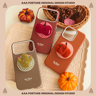 AAA FORTUNE棕色系磁吸皮质手机壳大孔灯芯绒磁吸支架适用于苹果iPhone17ProMax/17Pro/17Air/16pro/15promax