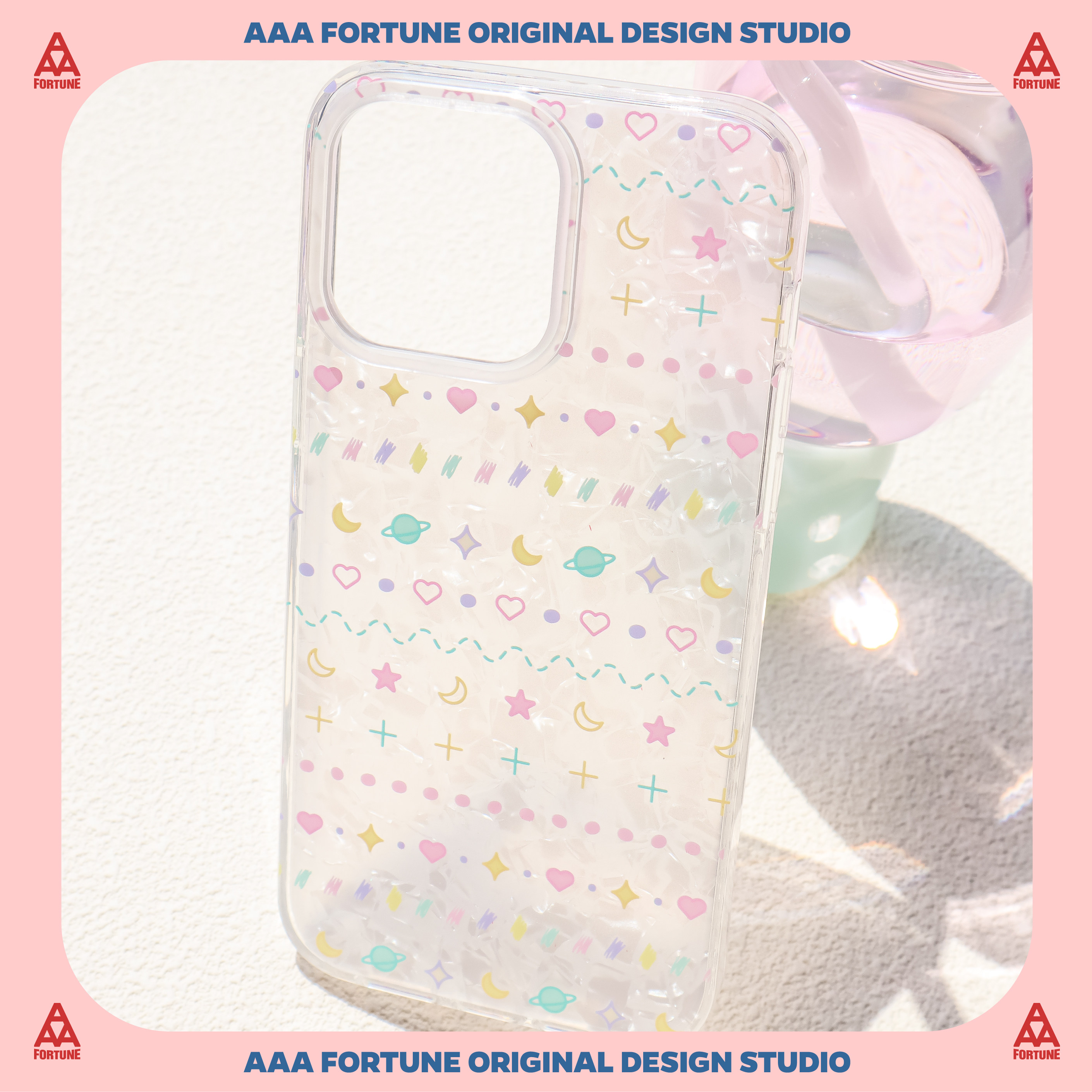 AAA FORTUNE原创贝母小元素少女韩系双层工艺手机壳硬壳亮面大孔适用于苹果iPhone15ProMax/14Plus/13