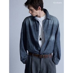 衬衫 棉麻水洗渐变色牛仔蓝长袖 kernhafen柯恩哈芬 来自老友记