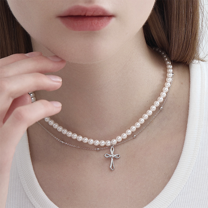 SUM汽泡·珍珠双层十字架项链·原创设计款精致百搭设计单品