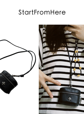 StartFromHere 时髦挂脖小包耳机包 牛皮十字架迷你口红aripods包