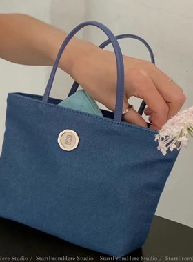 minit秀林包包 简约牛仔小托特包迷你小包包女手提帆布包