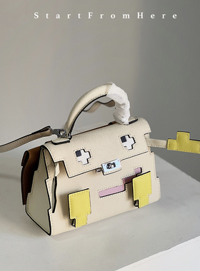 StartFromHere马赛克凯莉娃娃包 牛皮可爱笑脸手提单肩斜挎包女