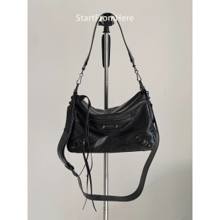 StartFromHere｜迷你hobo机车包 油蜡牛皮甜酷百搭铆钉腋下斜挎包