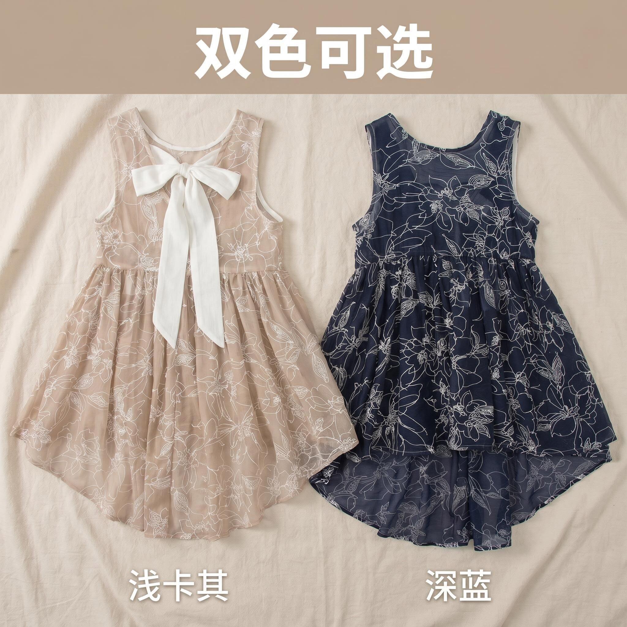 夏季女童天丝碎花公主连衣裙