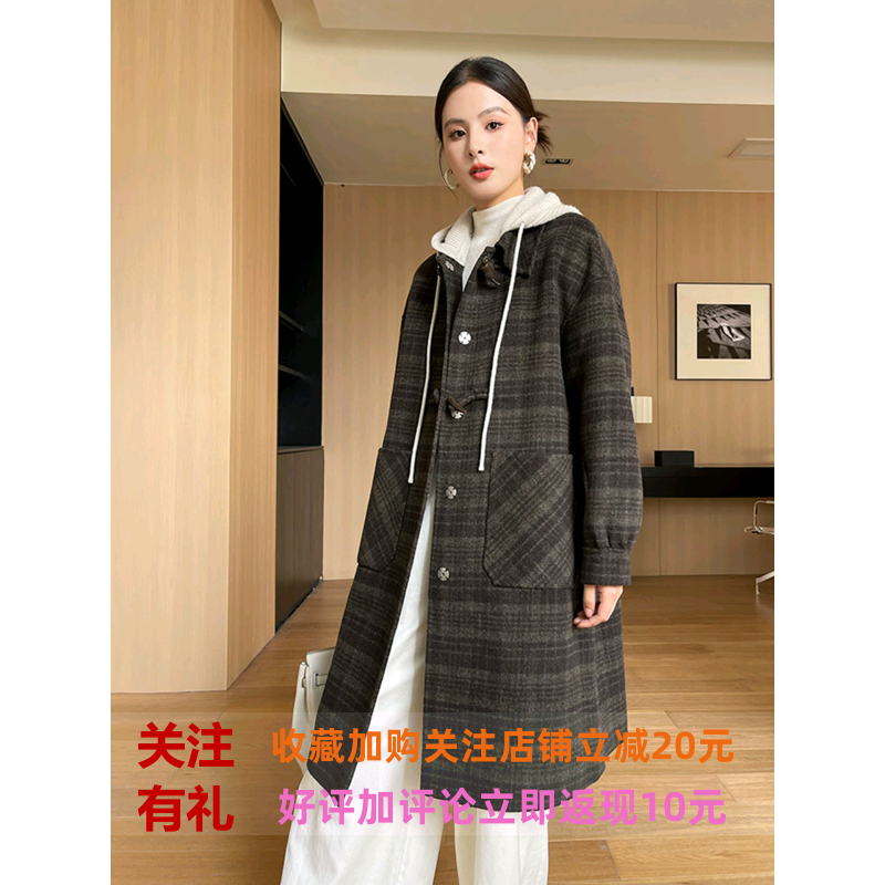 2025秋冬高端复古英伦格子羊绒大衣女中长羊毛大衣女新款毛呢外套