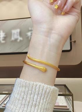 新款灵蛇手镯女本命年生肖蛇金镯子黄金包银蛇形镀金手环送女朋友