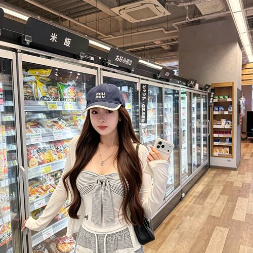 松弛time慵懒风抹胸/长袖开衫上衣/条纹休闲长裤三件套女