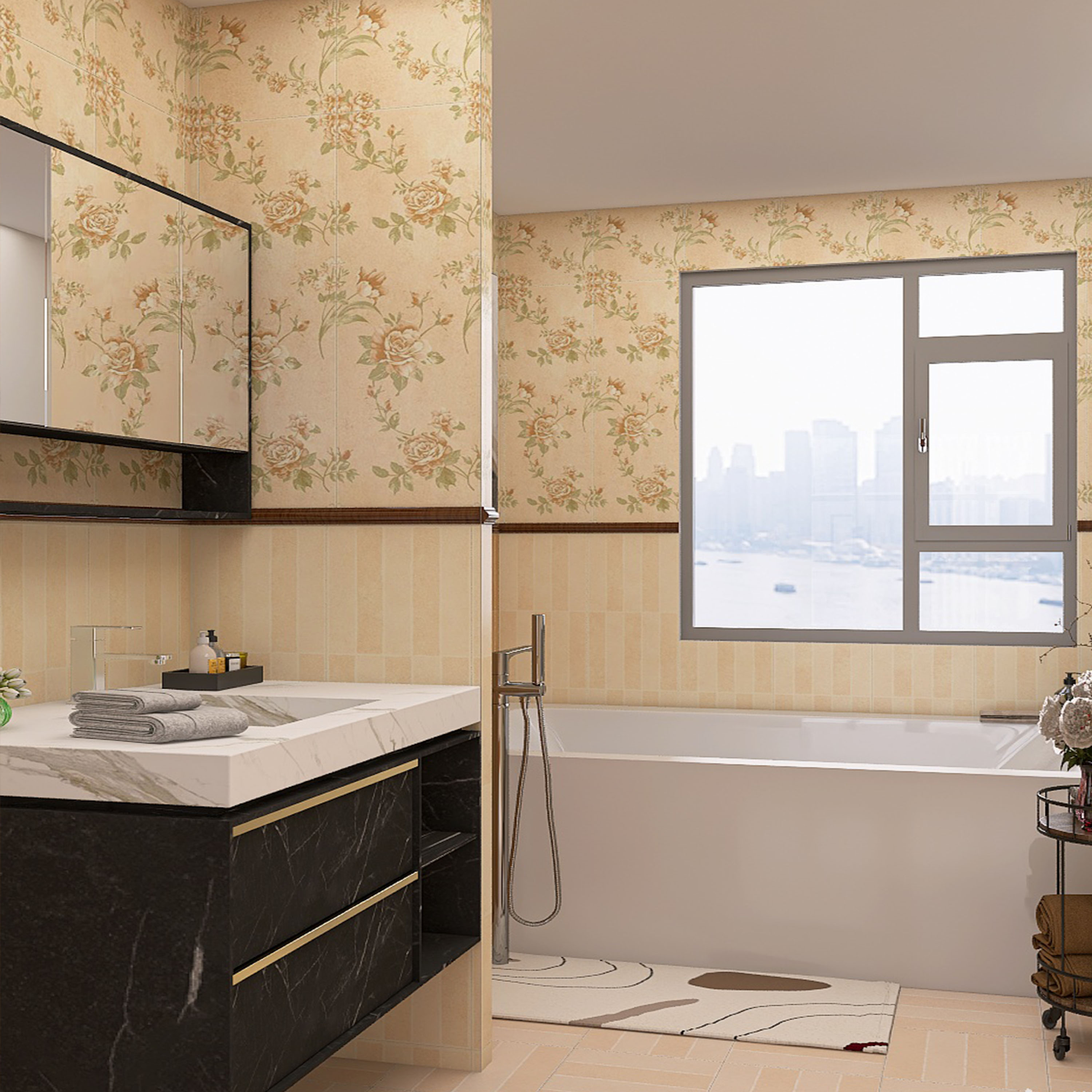 美拉德色系格子长条砖300×1200卫生间浴室背景墙砖复古厕所瓷砖