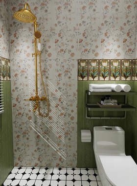 法式复古绿色卫生间瓷砖300x900花砖浴室地砖厕所洗手间厨房墙砖