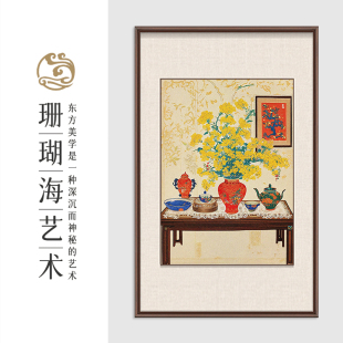 国风纯手绘油画吉祥如意客厅装 竖版 玄关走廊过道挂画 饰画新中式