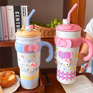 可爱kitty猫冰霸杯大容量高颜值手柄水杯女生316不锈钢吸管保温杯