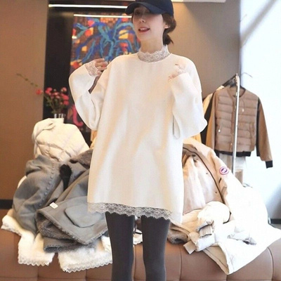 德绒磨毛长袖t恤女遮屁股中长款加厚款内搭打底衫上衣2025秋冬季