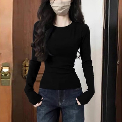 正肩黑色打底衫2025新款女早秋内搭t恤今年流行爆款洋气长袖上衣