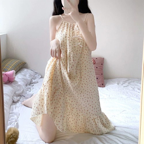 Летняя пижама, длинная юбка, хлопковый тонкий летний милый жилет без рукавов, эффект подтяжки, свободный крой