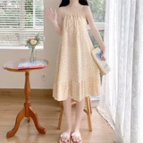 Летняя пижама, длинная юбка, хлопковый тонкий летний милый жилет без рукавов, эффект подтяжки, свободный крой