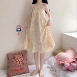 Летняя пижама, длинная юбка, хлопковый тонкий летний милый жилет без рукавов, эффект подтяжки, свободный крой