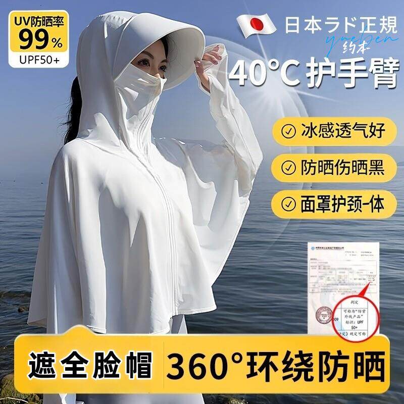 防晒帽子面罩护颈一体女款遮阳帽抗UV电动车骑行不翻学车神器