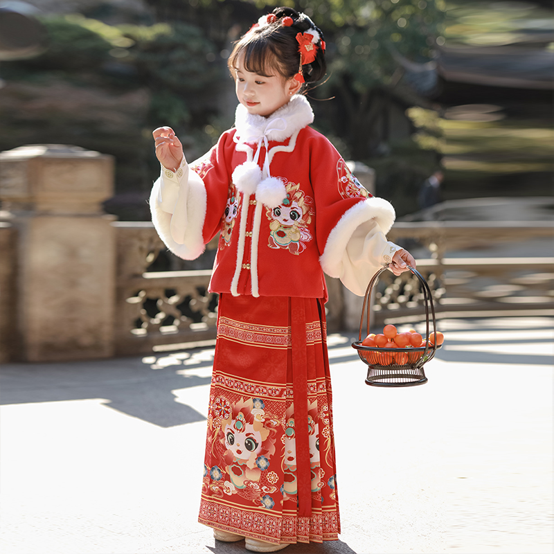 儿童汉服女加绒加厚龙年拜年服冬