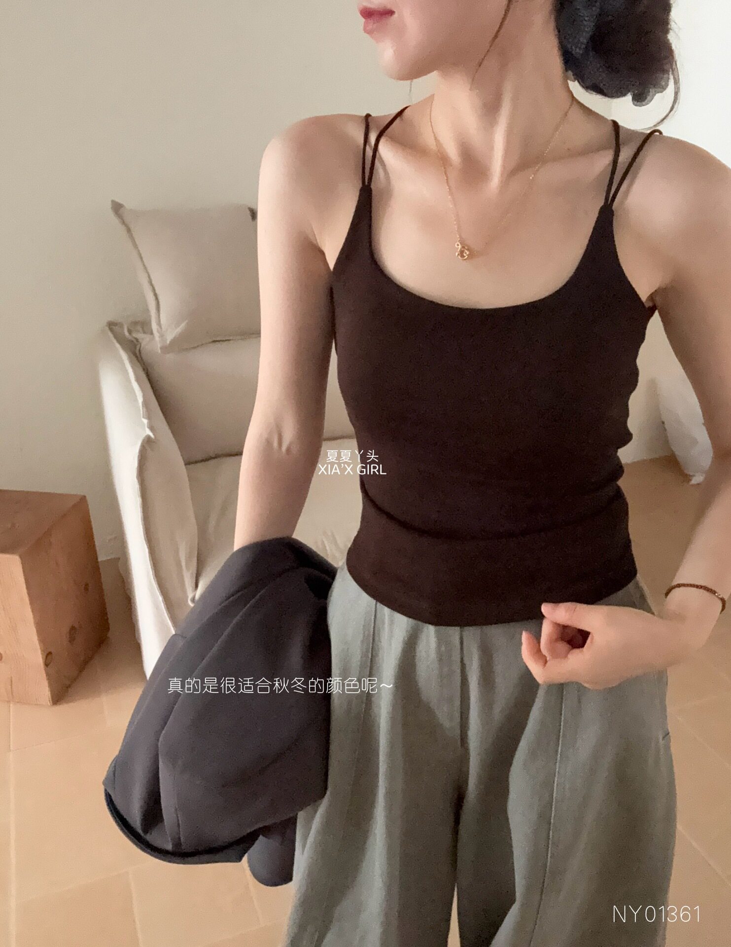韩系简约u领细肩带镂空交叉设计吊带背心美背内衣女带胸垫新款
