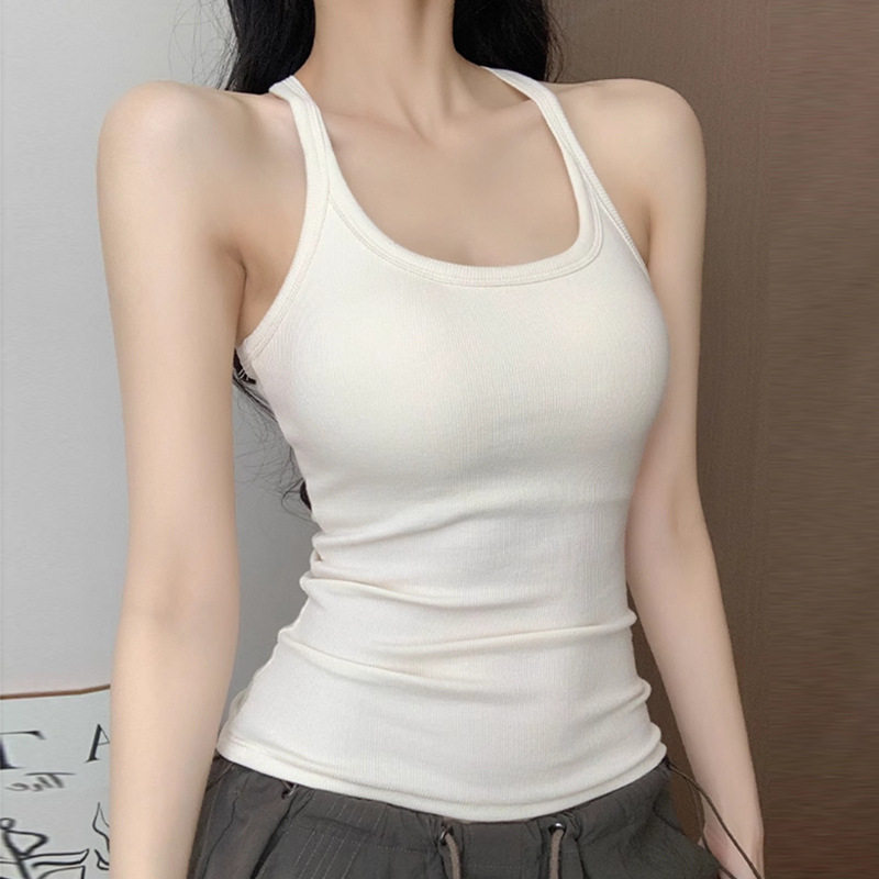 灰色工字吊带背心女夏季内搭带胸垫外穿挂脖无袖运动健身美背上衣