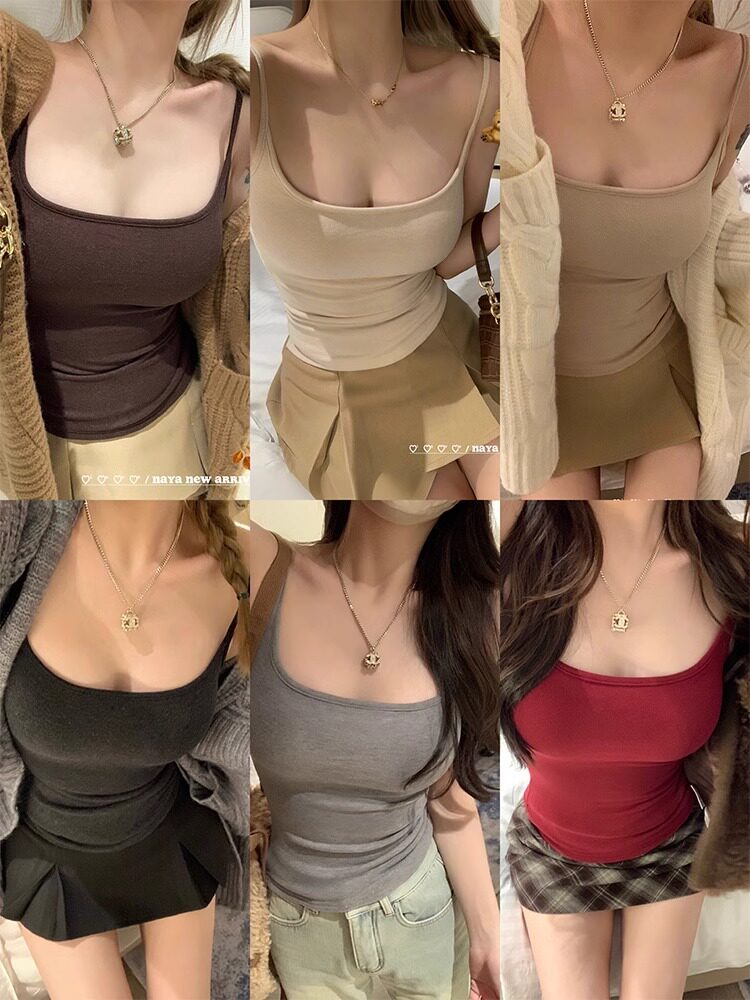 原版现货爆款外扩吊带显胸磨毛背心女打底美背文胸一体式上衣内搭