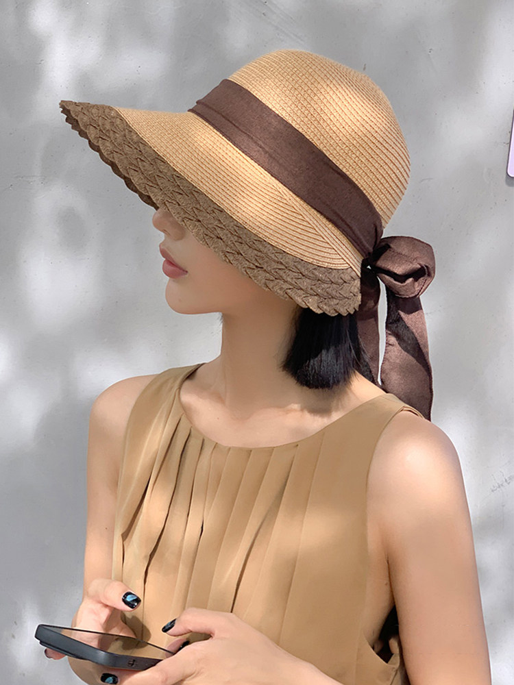 草编帽防晒可折叠防帽韩版大帽檐时尚百搭气质渔夫帽