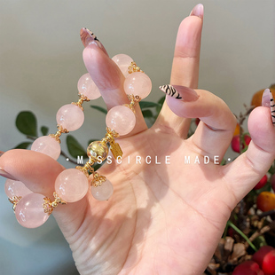 瑟可少女心温柔高级天然马粉水晶手链女款 小众设计 大珠子2026新款