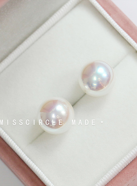 瑟可人造仿天女极光镜面akoya珍珠耳钉女999银高级感轻奢气质大气