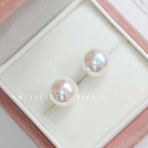 瑟可人造仿天女极光镜面akoya珍珠耳钉女999银高级感轻奢气质大气