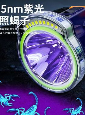 超亮蝎子灯头灯紫光头灯LED强光远射充电头戴式手电筒捕豆虫