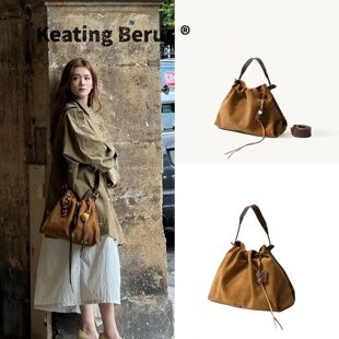 山下百纳托特包麂皮绒垃圾袋单肩斜挎流浪包 杨超越文淇李娜同款