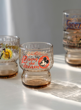石冢硝子日本迪士尼玻璃杯 米奇果汁饮料情侣玻璃ins风水杯ADERIA