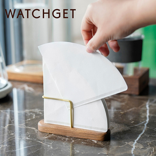 watchget黄铜咖啡滤纸收纳架黑胡桃木v60梯形手冲滤纸桌面展示架