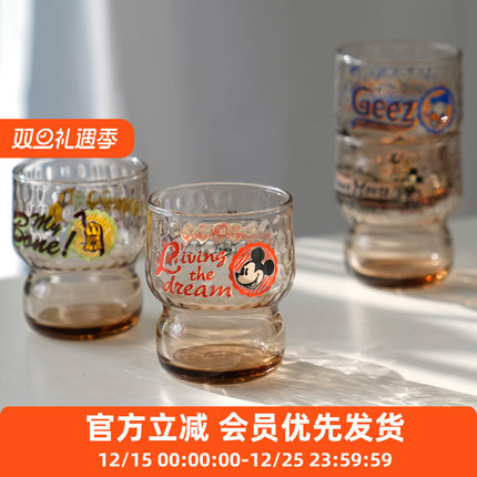 石冢硝子日本迪士尼玻璃杯 米奇果汁饮料情侣玻璃ins风水杯ADERIA