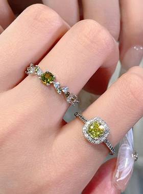 法式宫廷风高级感橄榄绿锆石戒指女气质轻奢复古优雅百搭开口戒指