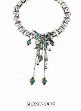 中式朋克蝴蝶钛钢项链精致流苏复古锁骨链