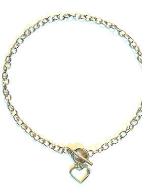 新款复古朋克欧美ins博主爱心吊坠 金属质感夸张粗链条嘻哈范项链