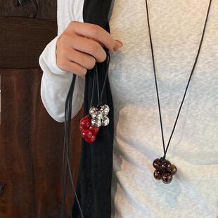 小众设计感韩国博主同款黑绳简约百搭长款毛衣链ins极简冷淡项链