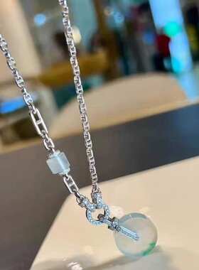 轻奢设计双开扣万用链金色镶嵌吊坠扣头项链随意搭配