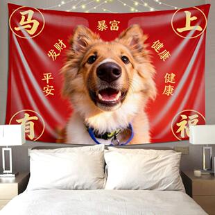 短毛柯利牧羊犬 宠物狗狗装饰画油画悬挂布寝室卧室挂画ins风格