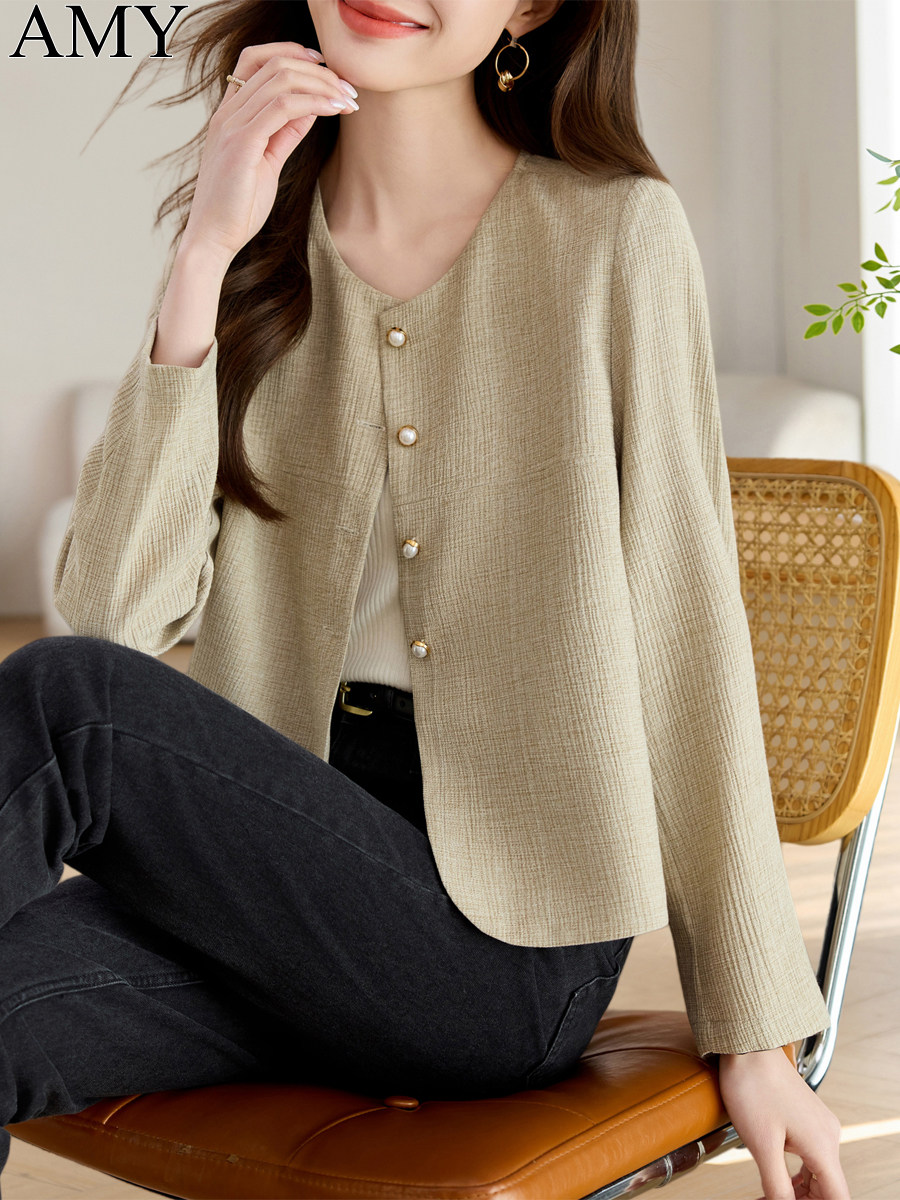 2026春季新款小个子气质法式西服外套小香风无领高级感轻熟上衣女