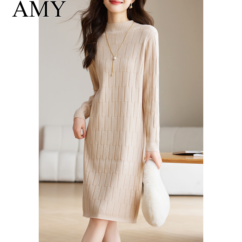 2025新款时尚优雅减龄毛衣裙宽松冬装洋气内搭中长款针织连衣裙女