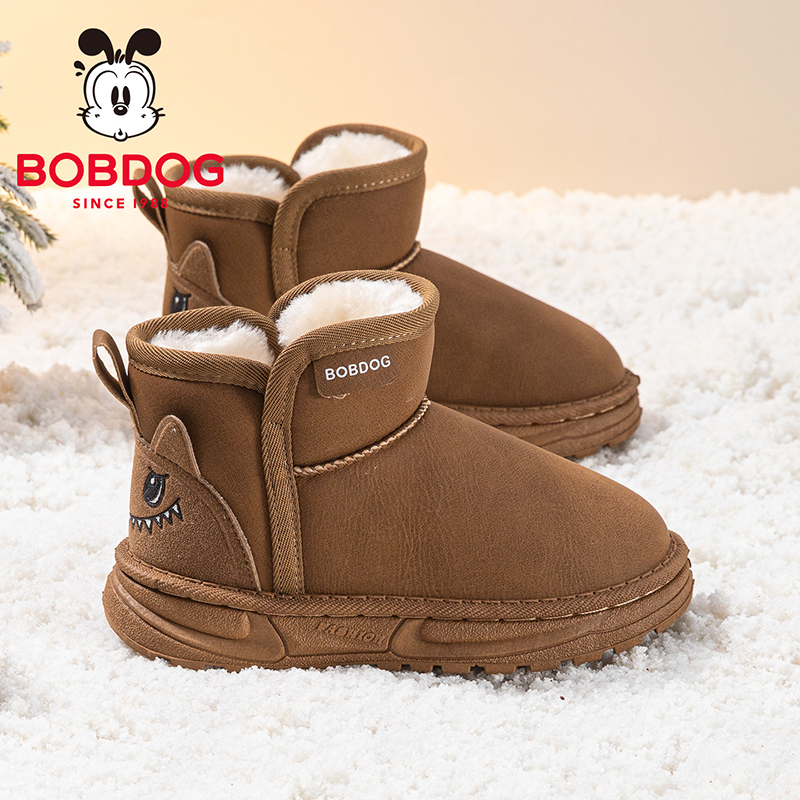 巴布豆童鞋官方旗舰店儿童雪地靴加绒大棉鞋短靴冬季男宝男童靴子