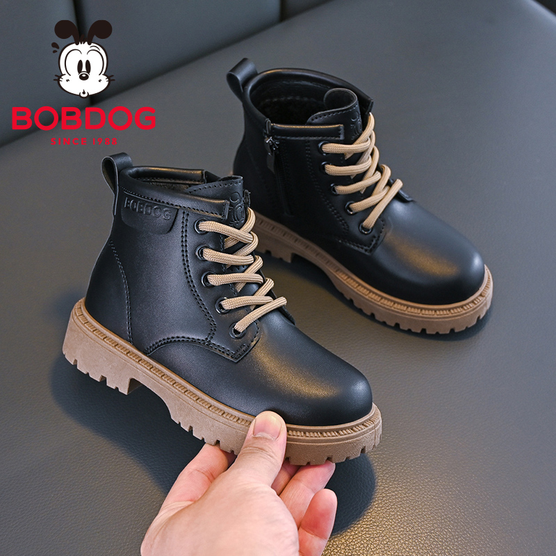 巴布豆童鞋男童靴子2025新款加绒保暖加厚冬鞋小短靴儿童马丁靴女